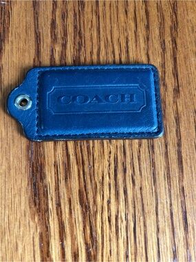 Coach Navy Leather Logo Bag Tag with Metal Grommet